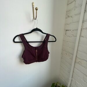 Functional Zipper Rich Purple Sports Cropped Bra Tank